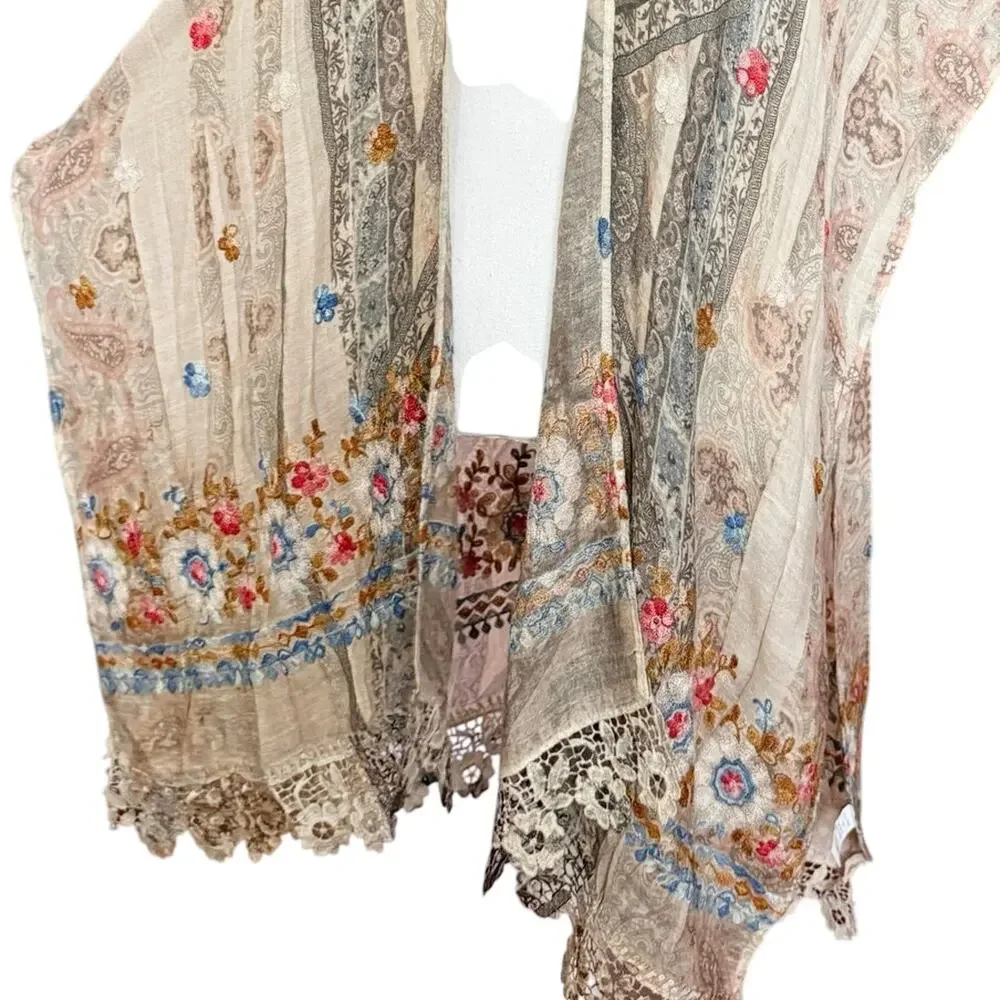 Origami boho open cardigan kimono lace embroidered coastal grandma western OS - Picture 4 of 14